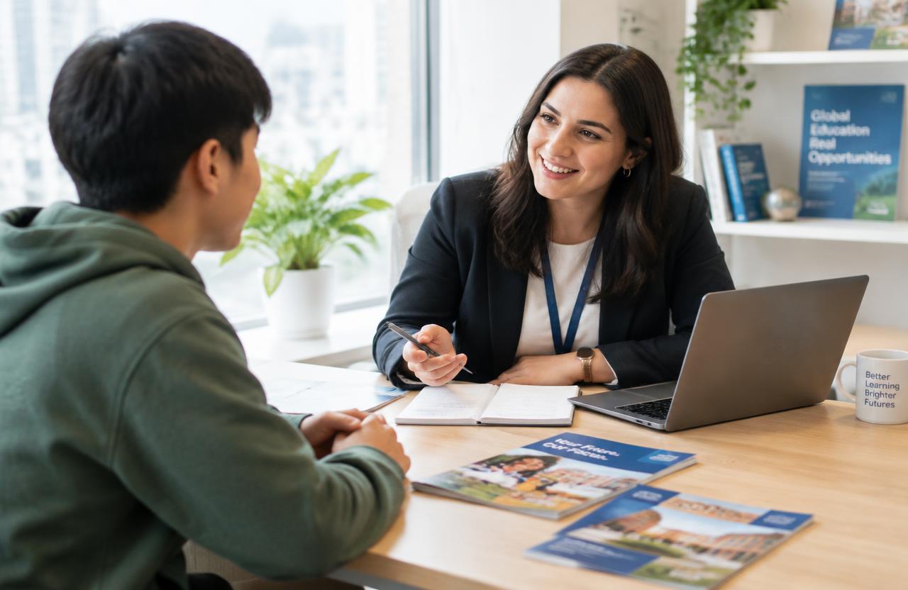 A counsellor meeting a student for a consultation