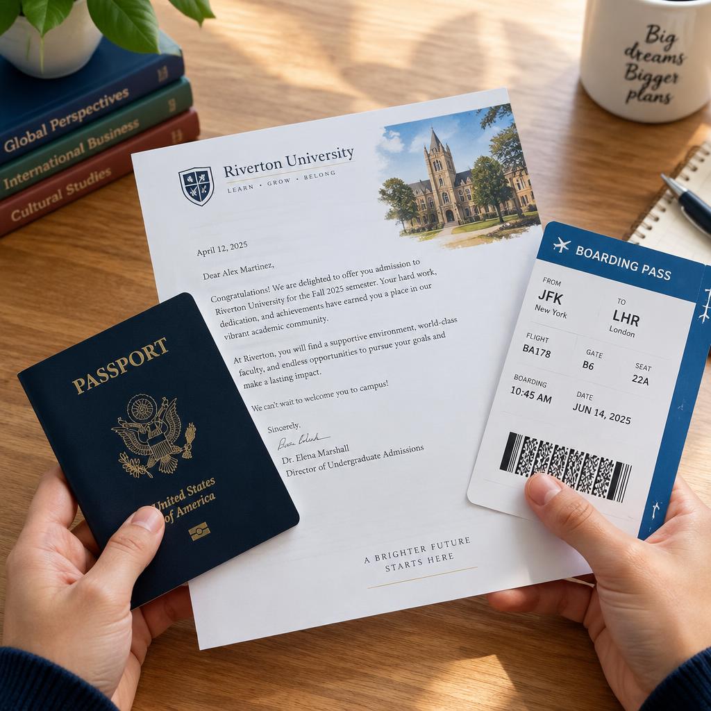 Passport, offer letter and boarding pass in hand